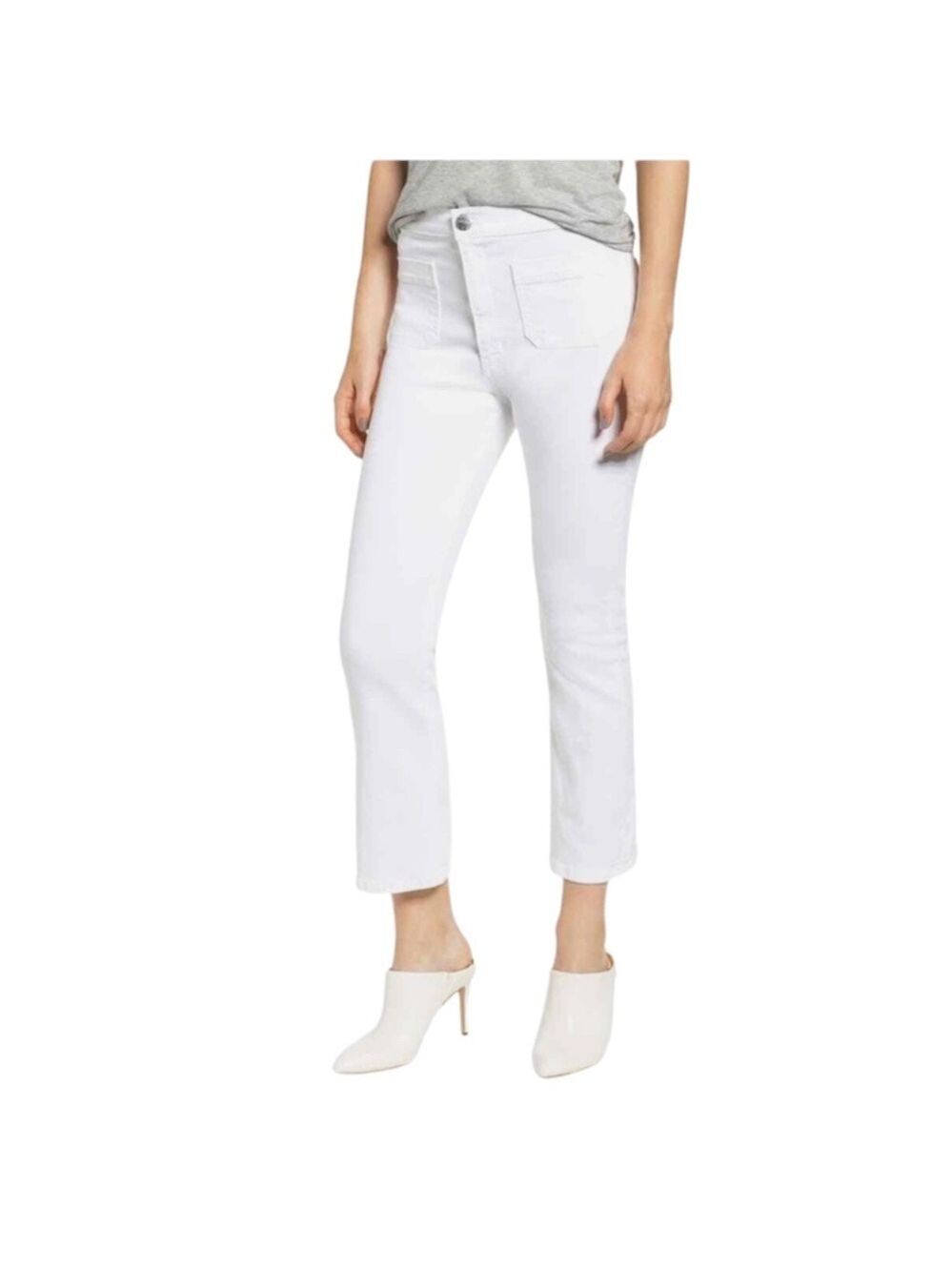 Current/Elliott The Ultra High Waist Kick Flare cropped white jeans 27